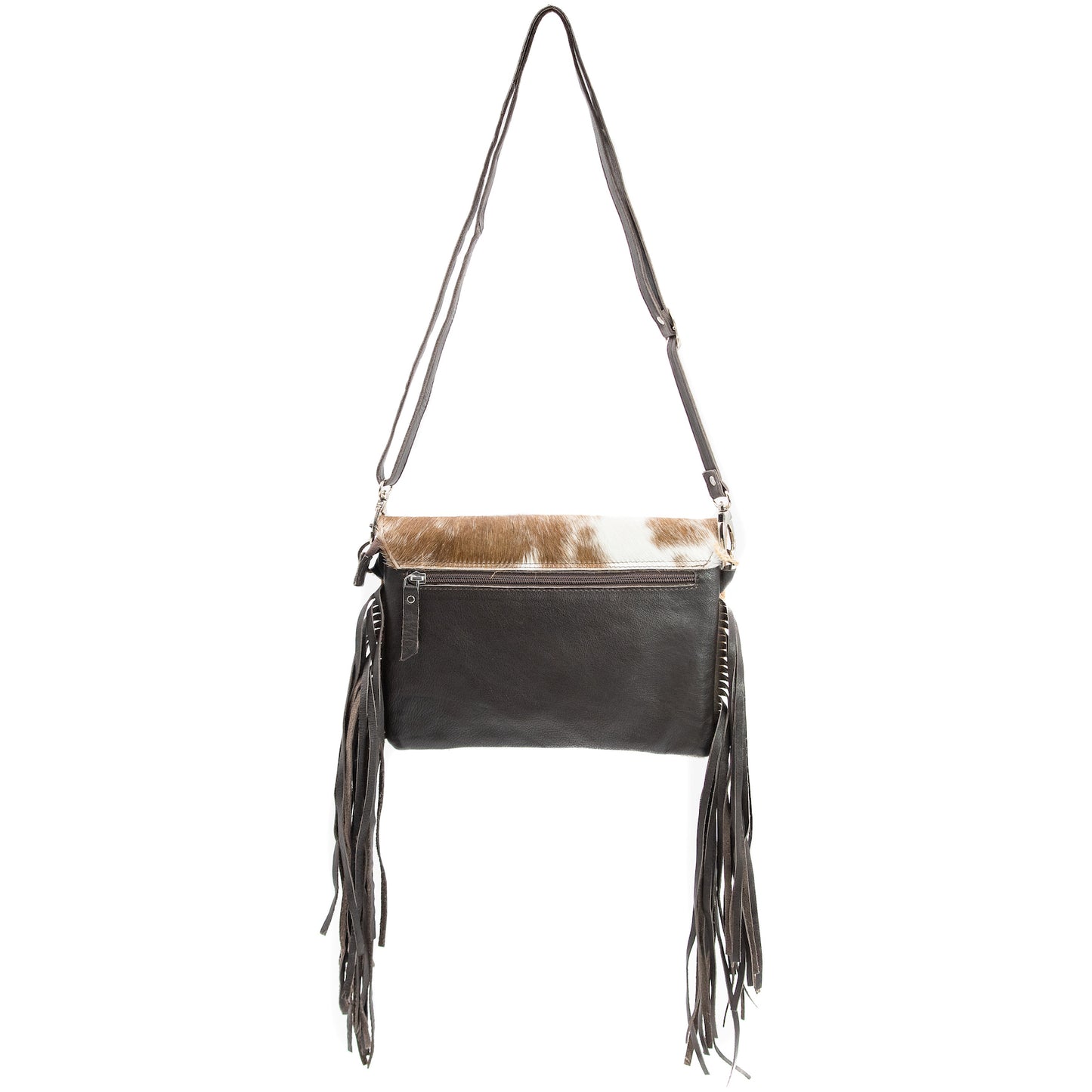 Hide Away Bag - Cross Body Cuff Clutch w/ Fringe Brown
