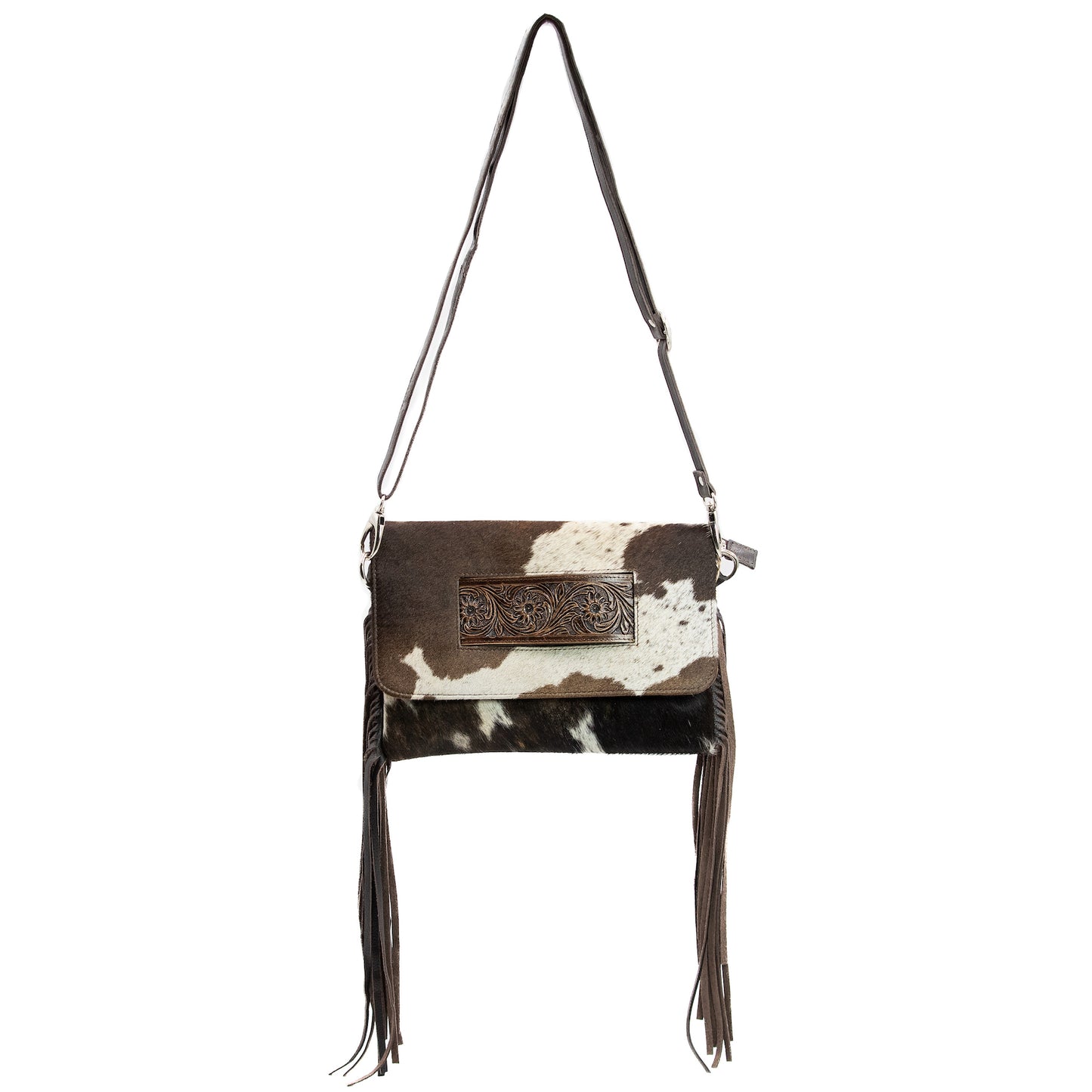Hide Away Bag - Cross Body Cuff Clutch w/ Fringe Brown