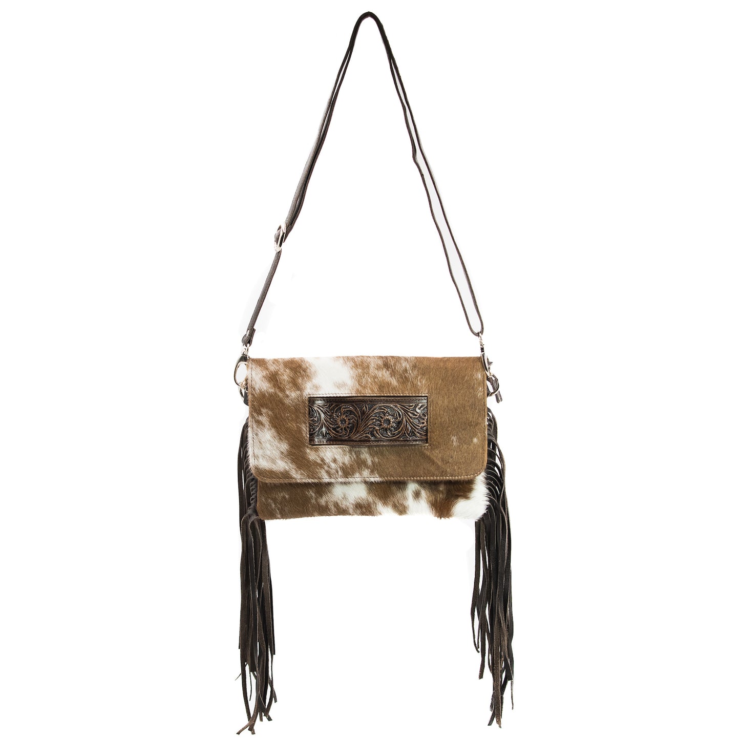 Hide Away Bag - Cross Body Cuff Clutch w/ Fringe Brown